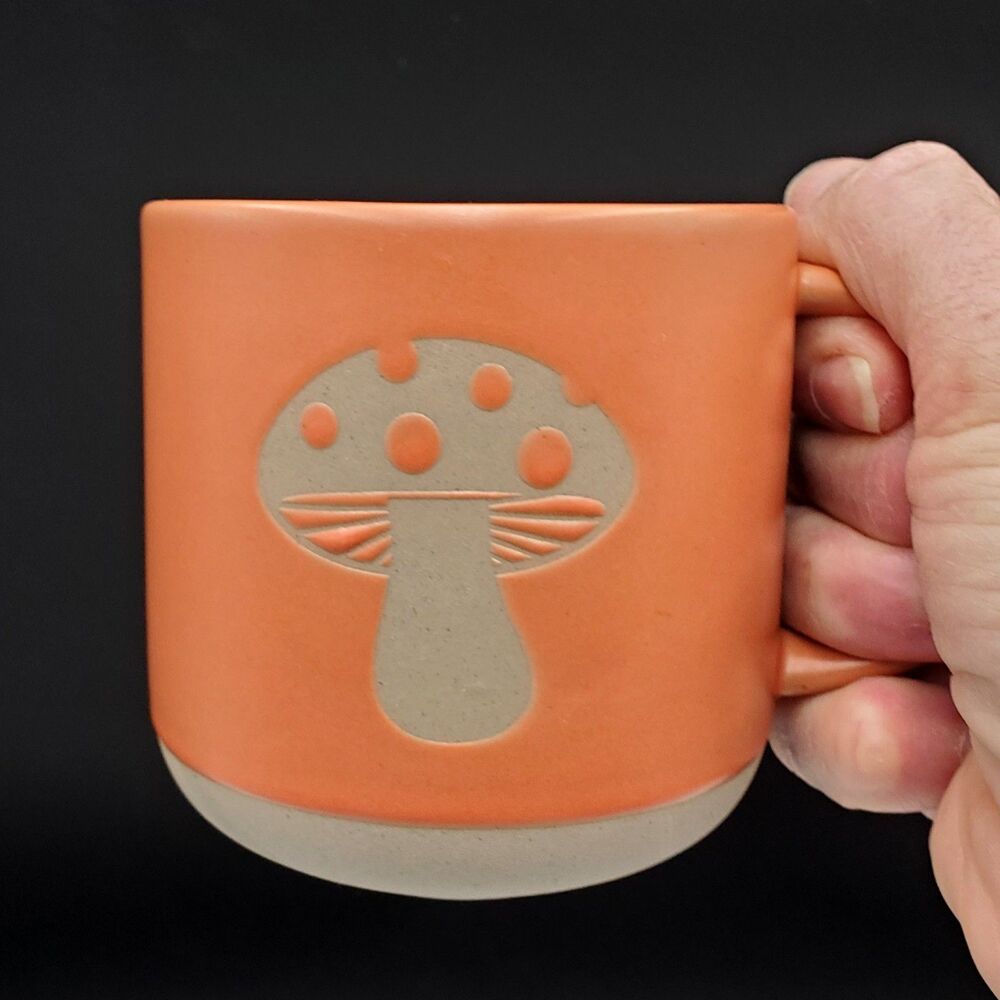 Vtg Sunshine Studios Retro Mushroom Ceramic Coffee Mug Brown/ Orange Spice Color